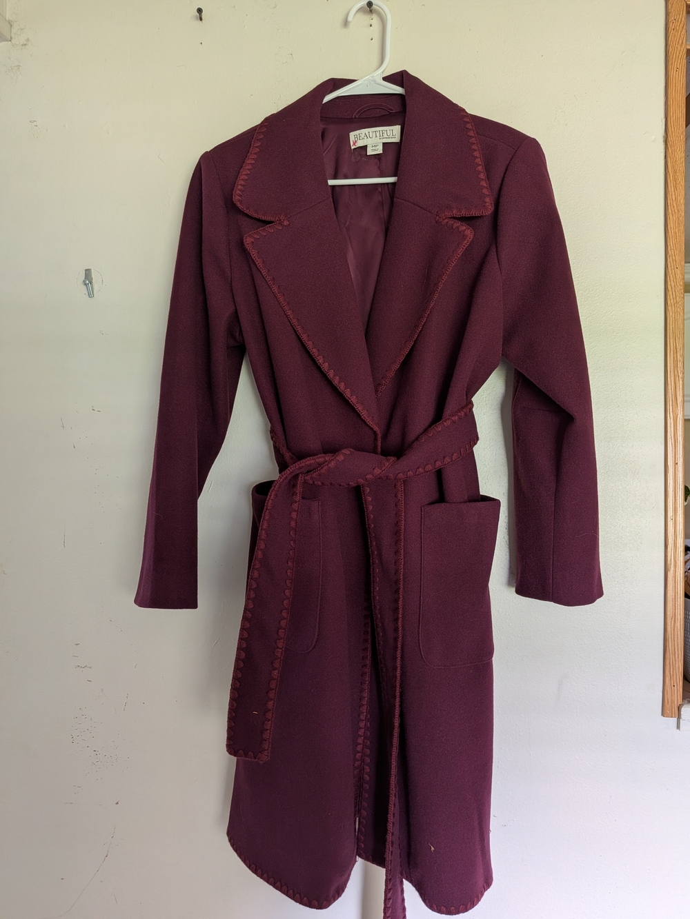 Burgundy Belted Trench Coat by